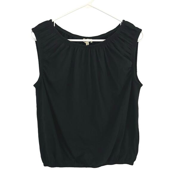 Madewell Women's Sleeveless Boat Neck Shirred Bubble Hem Tee Jet Black M New - Picture 2 of 9